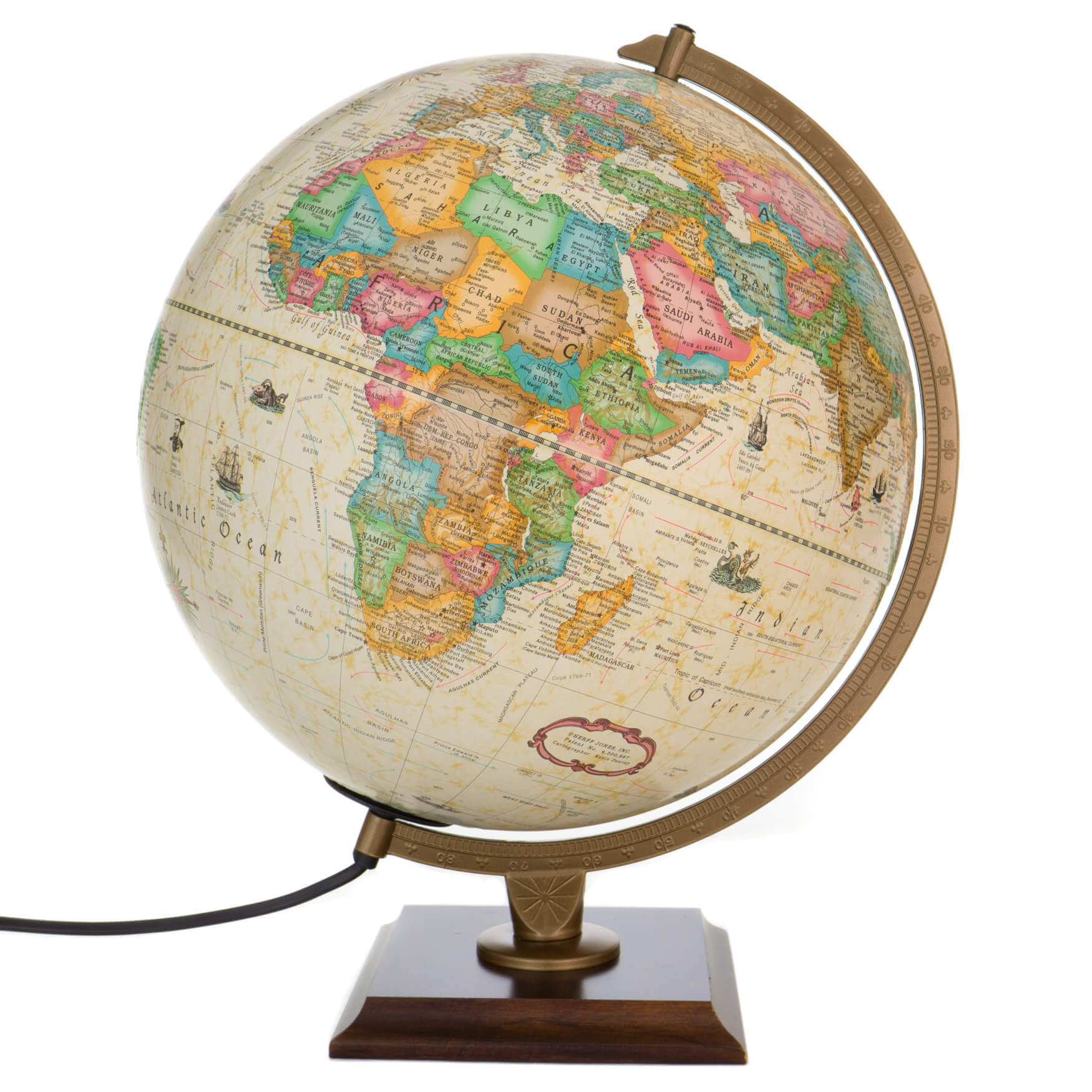 Carlyle Desk World Globe with Light Off Showing Africa